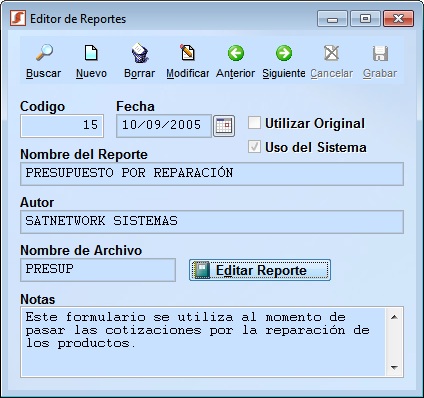 Editor de reportes de impresión