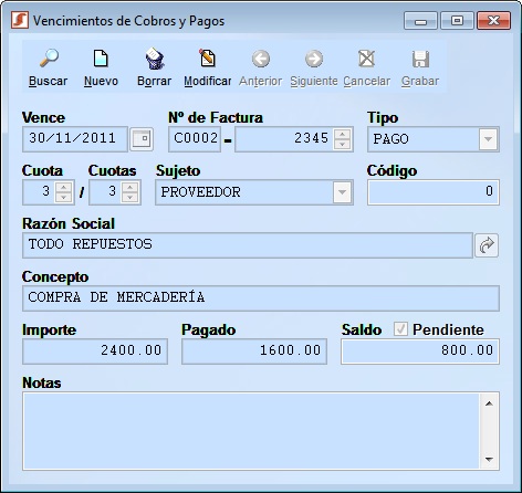 Vencimientos de cobros y pagos